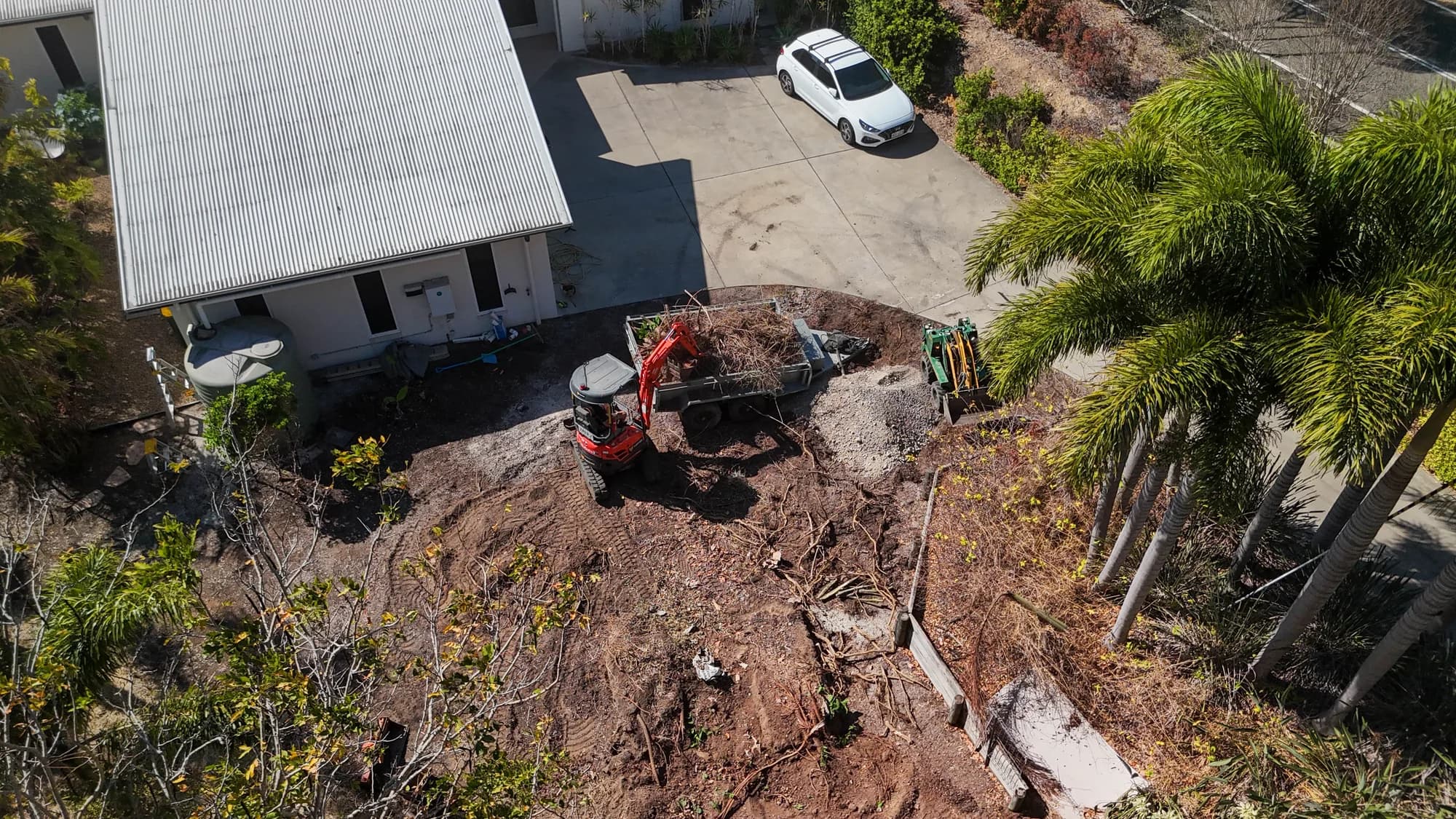Excavation equipment and site preparation viewed from above